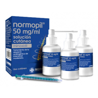 Normopil 50mg/ml Minoxidil 270ml en 3 Frascos de 90ml cada uno